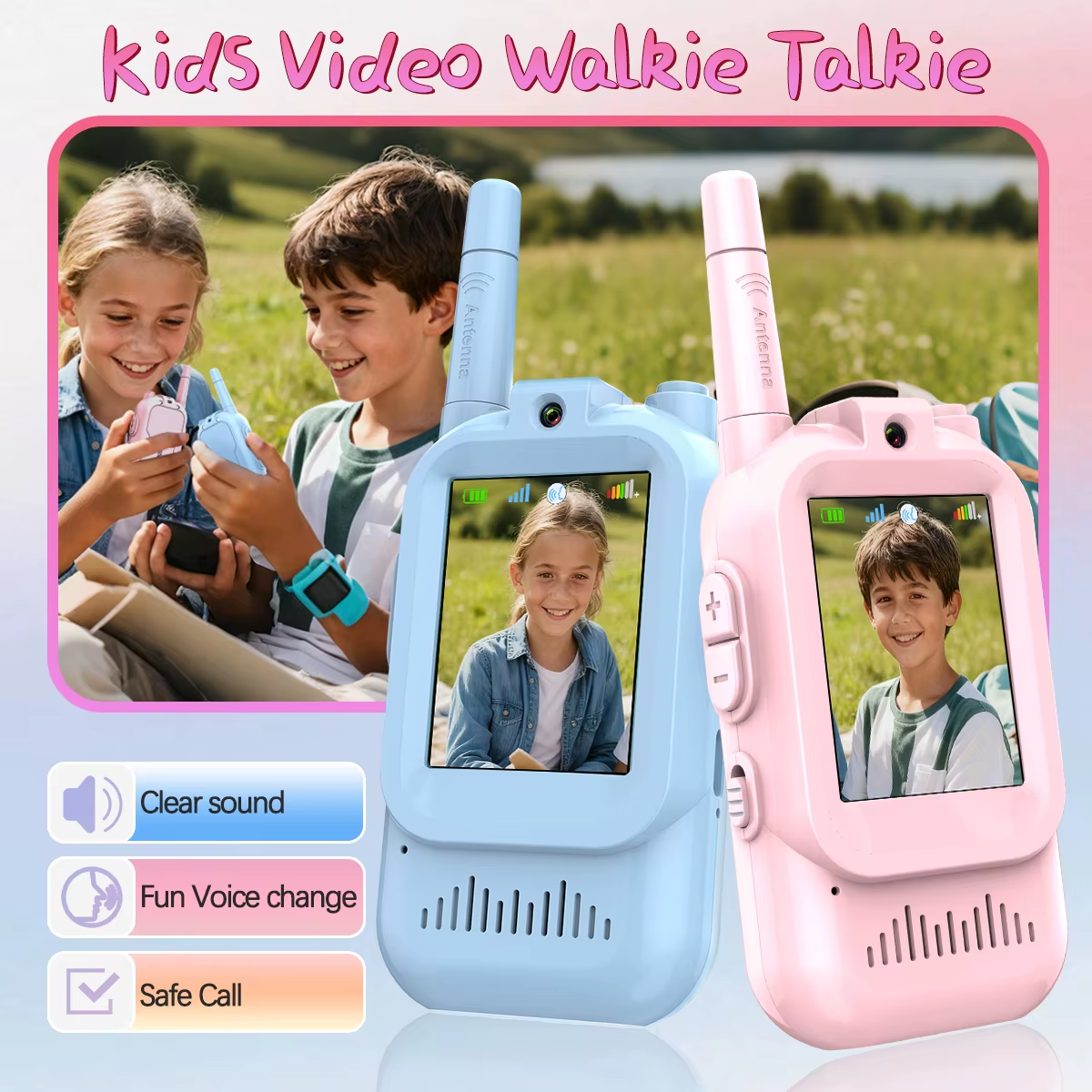 JK200 Kids Video Walkie Talkie with HD Screen USB-C Rechargeable One-Click Intercom for Children Gadgets Technology Gift
