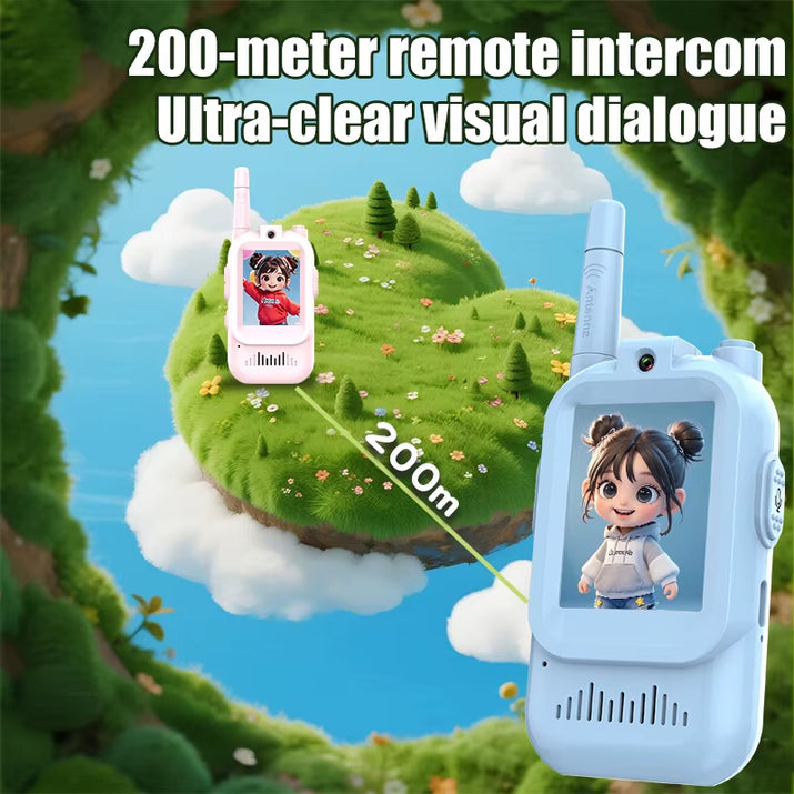 JK200 Kids Video Walkie Talkie with HD Screen USB-C Rechargeable One-Click Intercom for Children Gadgets Technology Gift